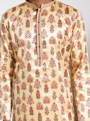 men's yellow silk blend kurta and pyjama set 4
