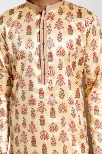  men's yellow silk blend kurta and pyjama set