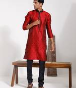  men's maroon and black silk blend kurta pyjama set