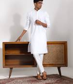  men's white cotton silk kurta pyjama set