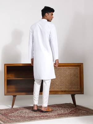  men's white cotton silk kurta pyjama set 3