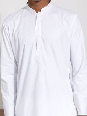  men's white cotton silk kurta pyjama set 4