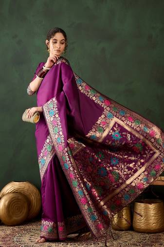 Women silk Woven jacquard designer purple color saree