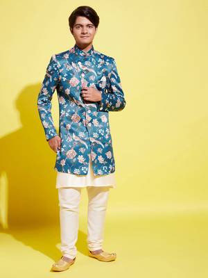 multicolored-base-turquoise indowestern set 1