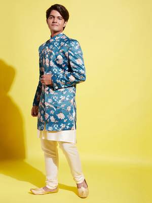 multicolored-base-turquoise indowestern set 2