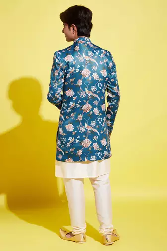 multicolored-base-turquoise indowestern set