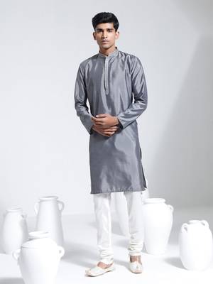  gray and cream silk blend kurta pyjama set 1