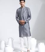  gray and cream silk blend kurta pyjama set
