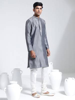  gray and cream silk blend kurta pyjama set 2