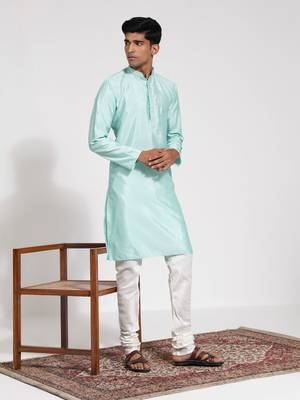  mint green and cream silk blend kurta pyjama set 1