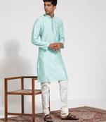  mint green and cream silk blend kurta pyjama set