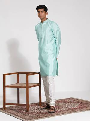  mint green and cream silk blend kurta pyjama set 2