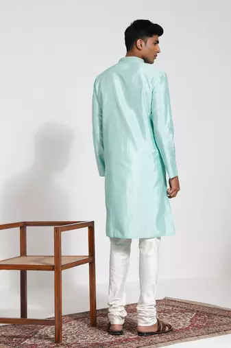  mint green and cream silk blend kurta pyjama set