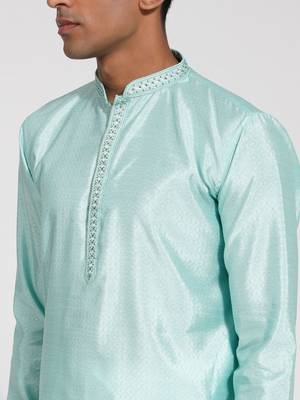  mint green and cream silk blend kurta pyjama set 4