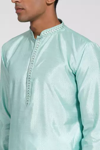  mint green and cream silk blend kurta pyjama set