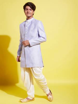  lavender and cream indowestern sherwani and cowl dhoti pant set 2