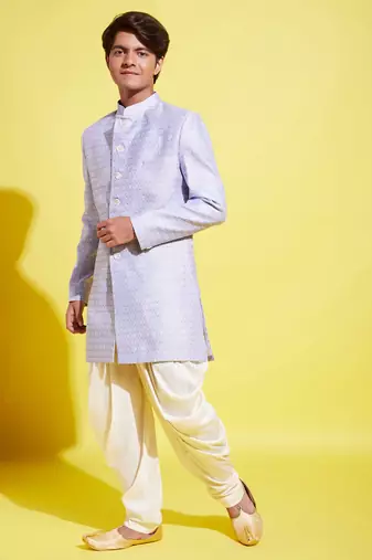  lavender and cream indowestern sherwani and cowl dhoti pant set