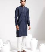  navy blue and cream silk blend kurta pyjama set