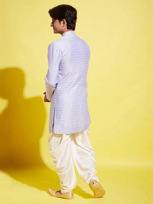  lavender and cream indowestern sherwani and cowl dhoti pant set 3