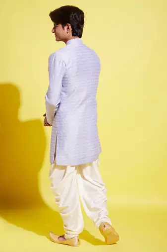  lavender and cream indowestern sherwani and cowl dhoti pant set