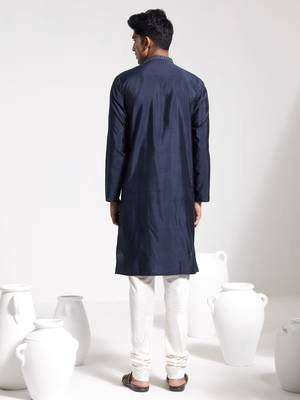  navy blue and cream silk blend kurta pyjama set 3