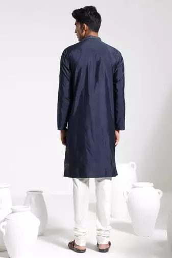  navy blue and cream silk blend kurta pyjama set