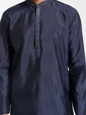  navy blue and cream silk blend kurta pyjama set 4