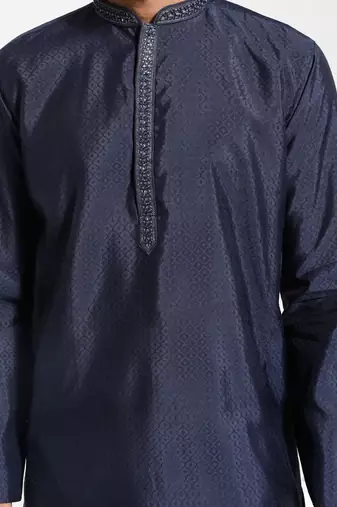  navy blue and cream silk blend kurta pyjama set