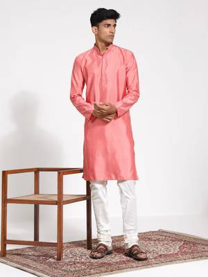  pink and cream silk blend kurta pyjama set 1