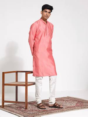  pink and cream silk blend kurta pyjama set 2