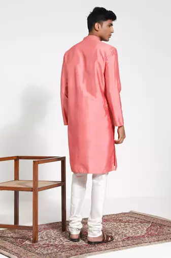  pink and cream silk blend kurta pyjama set