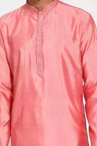  pink and cream silk blend kurta pyjama set