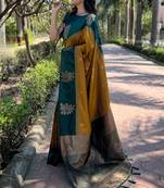 Women soft silk weaving jari designer mustard color saree