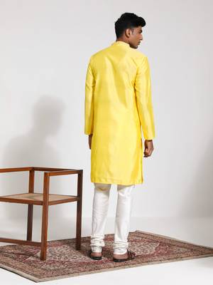  yellow and cream silk blend kurta pyjama set 3