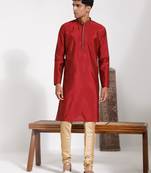  maroon and cream silk blend kurta pyjama set