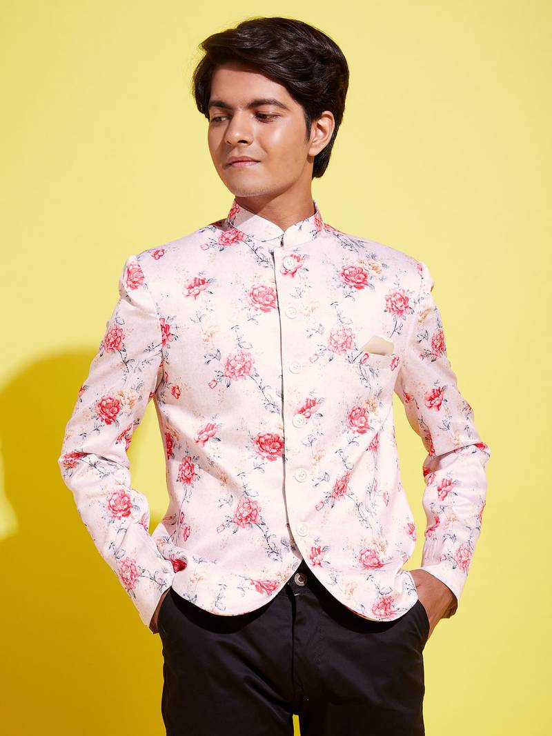 Vastramay yuva boys' multicolor-base-peach jodhpuri