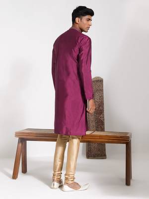  men's purple and cream silk blend kurta pyjama set 3