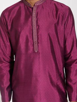  men's purple and cream silk blend kurta pyjama set 4