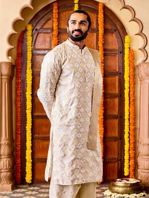  cream tissue benarasi jacquard kurta 2