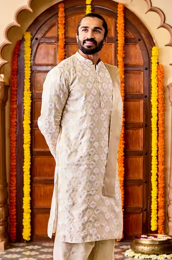  cream tissue benarasi jacquard kurta