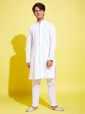  white cotton kurta pyjama set 1