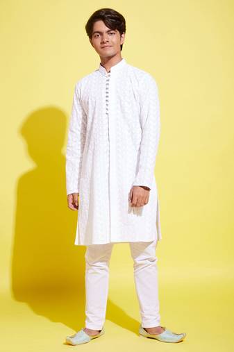  yuva boys' white cotton kurta pyjama set