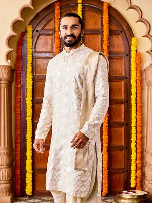  cream tissue benarasi jacquard kurta 3