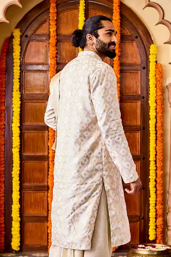  cream tissue benarasi jacquard kurta