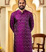 Purple Silk Blend Sequin Embroidered Kurta