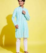  green and white kurta pyjama set