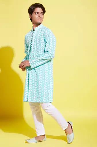  green and white kurta pyjama set