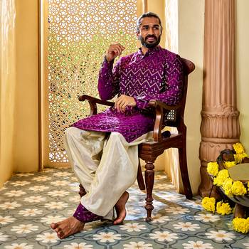  purple silk blend kurta and dhoti set 1
