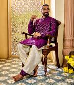  purple silk blend kurta and dhoti set