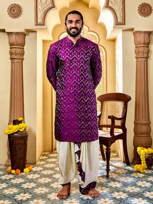  purple silk blend kurta and dhoti set 2